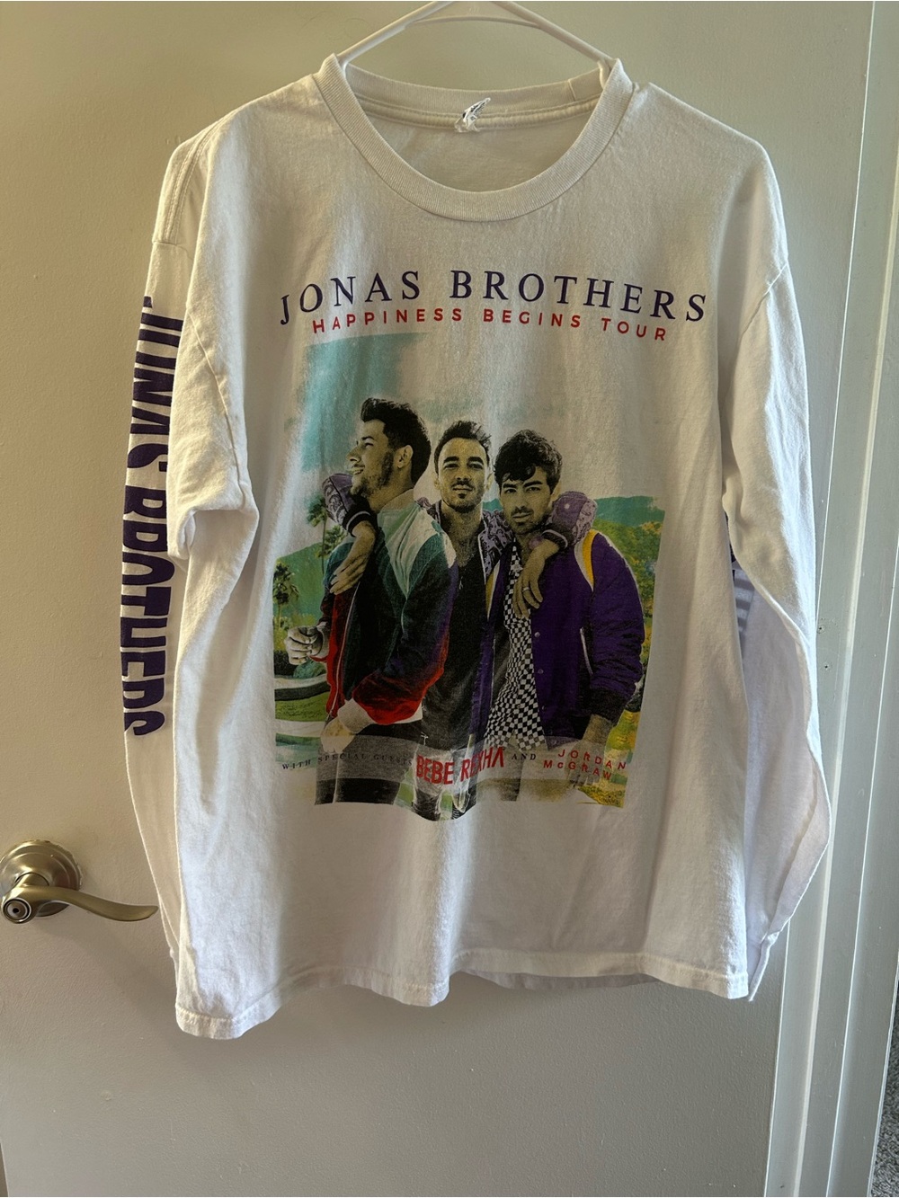 Jonas Brothers White 'Happiness Begins Tour' Long Sleeve Graphic Tee